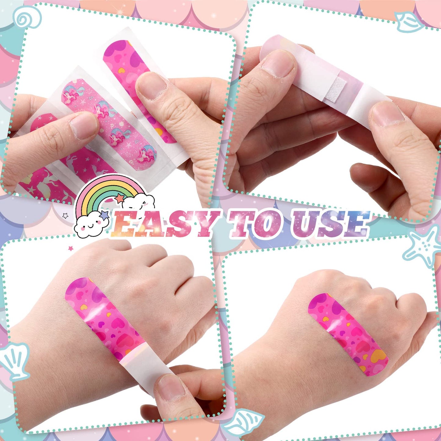 120 Pcs Kids Bandages Bulk Cute Cartoon Flexible Bandages Waterproof Breathable Bandages Strip Protect Cuts and Scrapes for Girls Boys Children Toddlers (Romantic Style)
