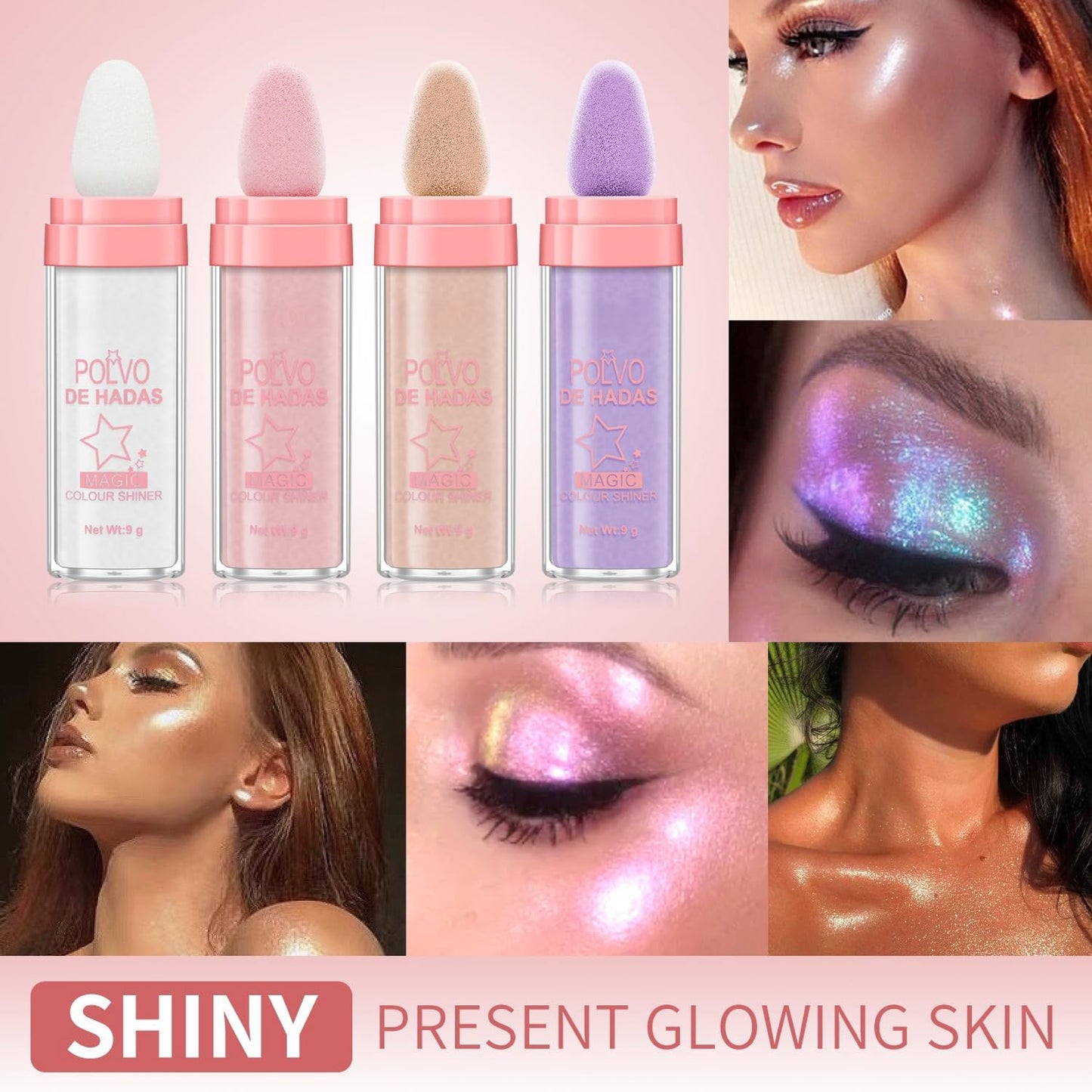 3 Pack Polvo De Hadas Fairy Dust Highlight Patting Powder - Full Body Contouring and Clavicle Pearlescent Patting Powder for Face and Eye, Christmas Sparkling Body Glitter Powder (3 Pack)
