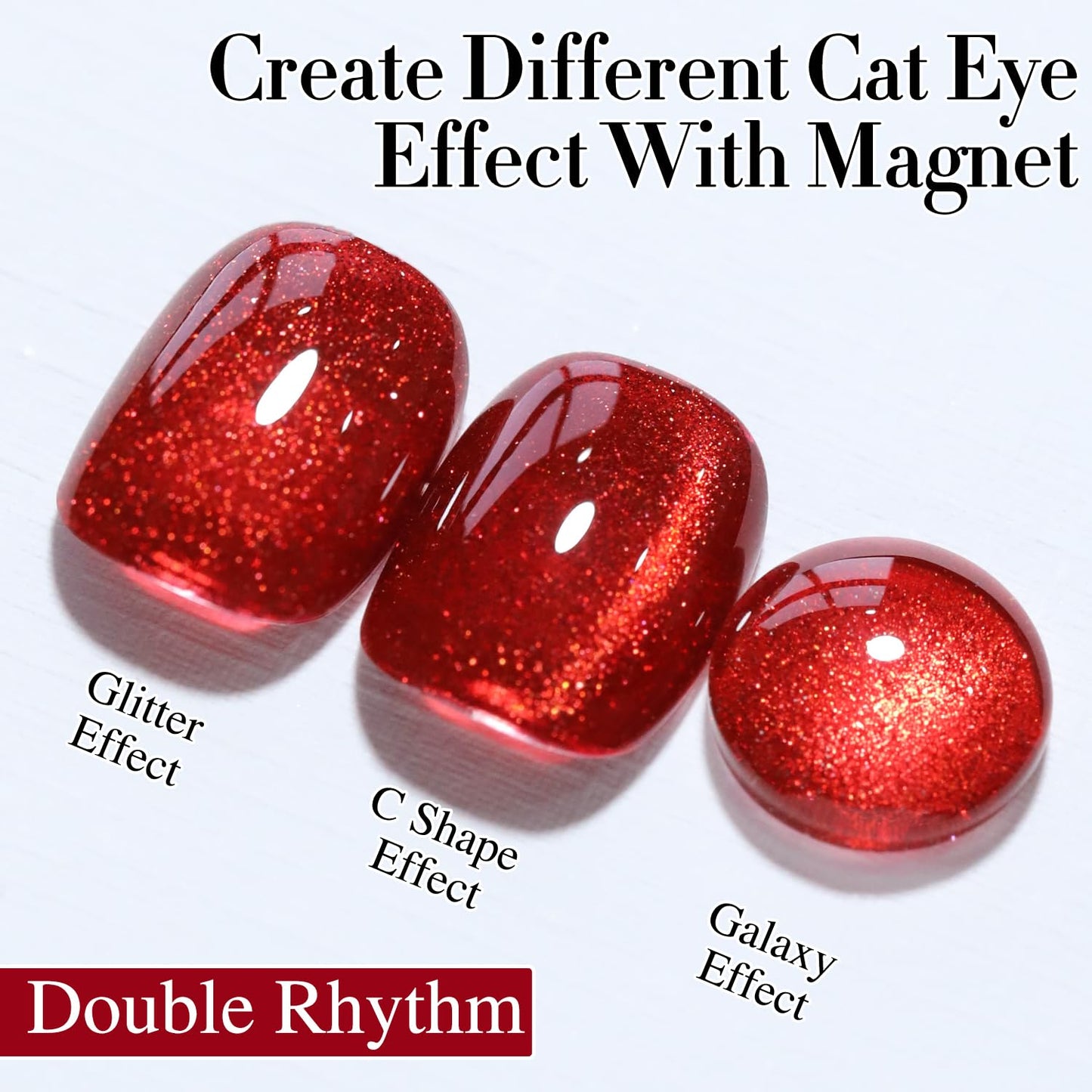Double Rhythm 15ML Ice Glass Cat Eye Gel Polish with Magnet Holographic Glitter Shimmer Translucent Sheer Color Salon Soak Off Magnetic Nail at Home (Red Glitter-MC1108)