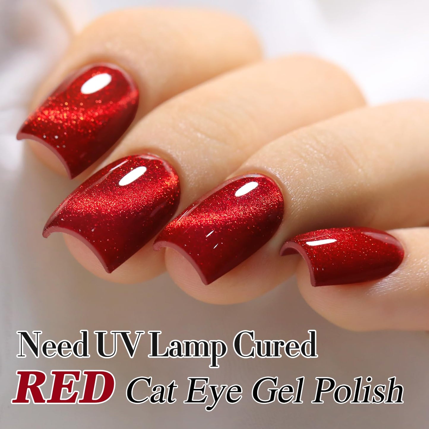 Double Rhythm 15ML Ice Glass Cat Eye Gel Polish with Magnet Holographic Glitter Shimmer Translucent Sheer Color Salon Soak Off Magnetic Nail at Home (Red Glitter-MC1108)