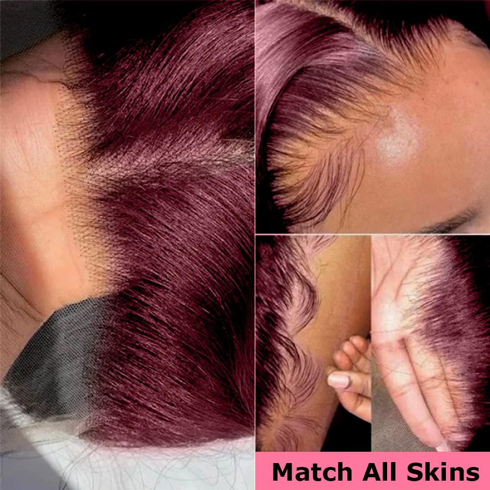 250% Density 99J Burgundy Lace Front Wigs Human Hair With Baby Hair Pre Plucked 13x4 Body Wave 99j HD Transparent Lace Frontal Human Hair Wigs for Women 99J Glueless Lace Front Wigs Human Hair 20Inch