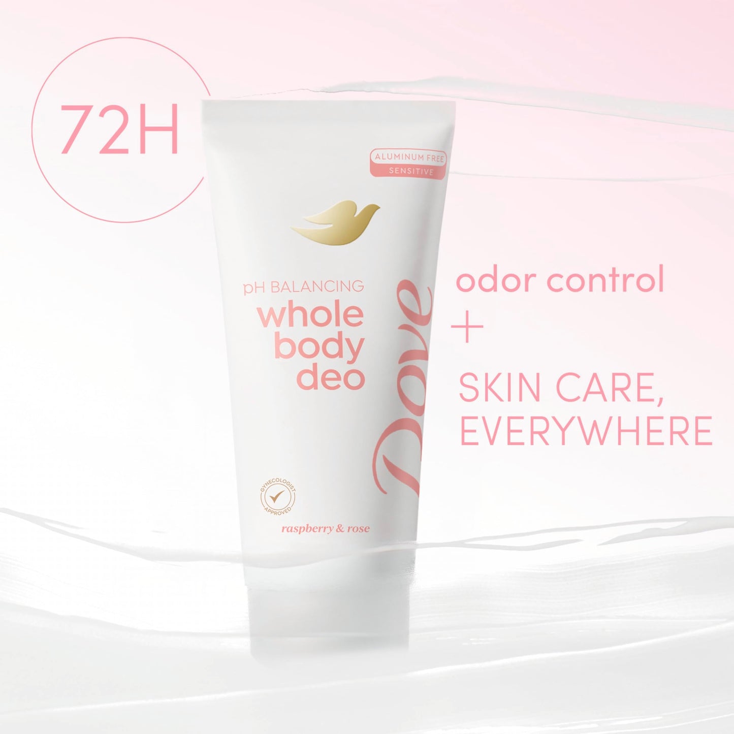 Dove Whole Body Deodorant Aluminum Free pH Balancing Cream Raspberry & Rose for 72h Odor Control 2.5 Oz