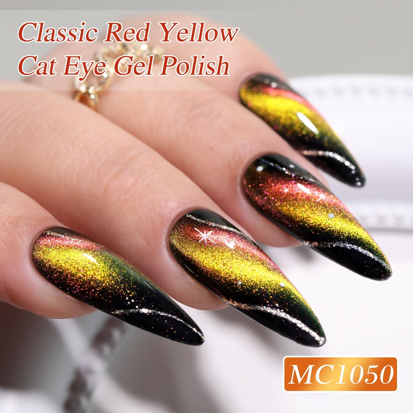 Double Rhythm 0.5 OZ Cat Eye Gel Polish with Magnet 15ML Holographic Glitter Shimmer Translucent Jelly Color Magnetic Nail Polish Salon DIY at Home (MC1050)