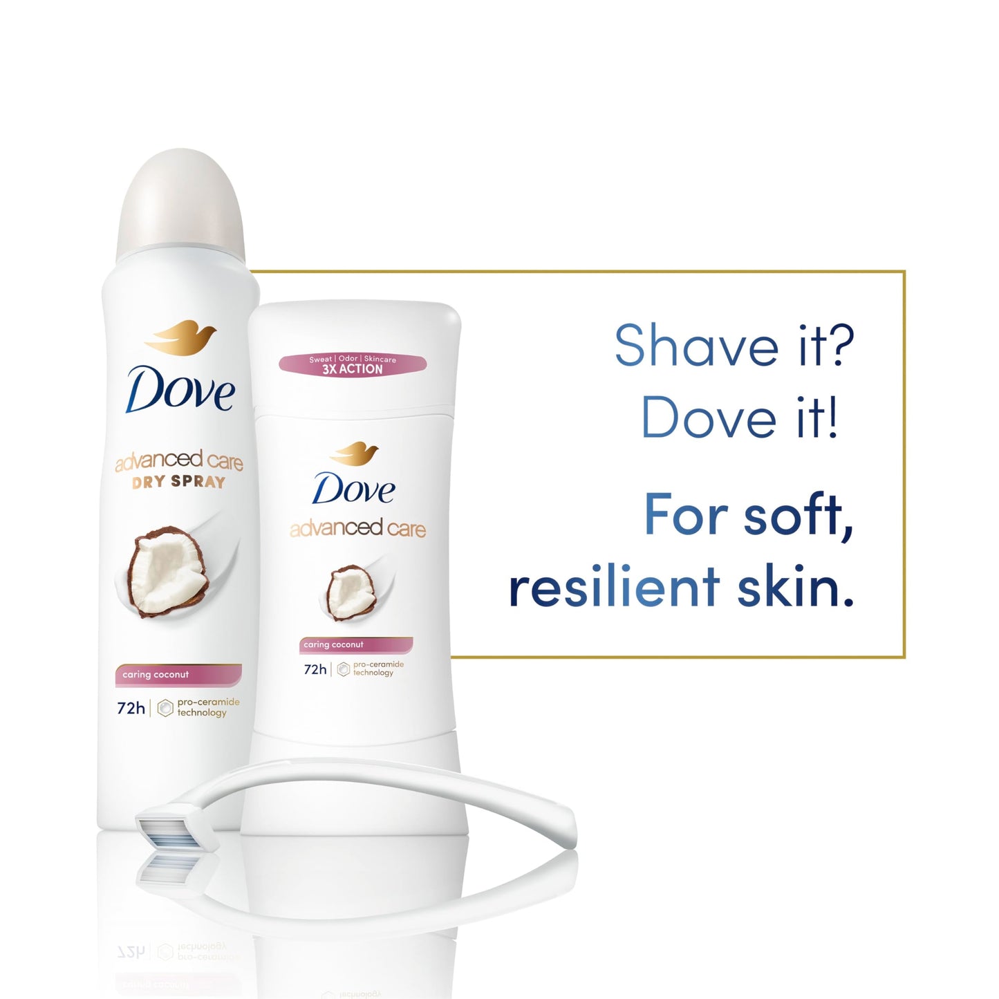 Dove Advanced Care Antiperspirant Deodorant Stick Caring Coconut for Helping Repair Skin Barrier After Shaving, with 72-Hour Sweat & Odor Protection, 2.6 oz