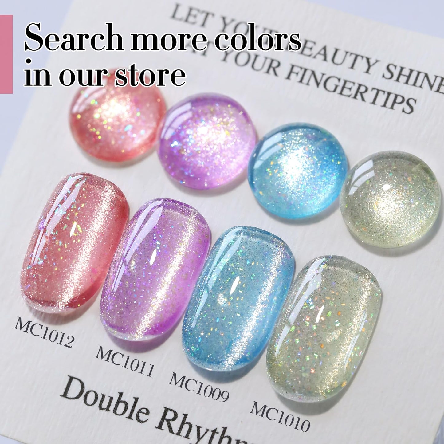 Double Rhythm 0.5 OZ Cat Eye Gel Polish with Magnet 15ML Holographic Glitter Shimmer Translucent Jelly Color Magnetic Nail Polish Salon DIY at Home (MC1012)