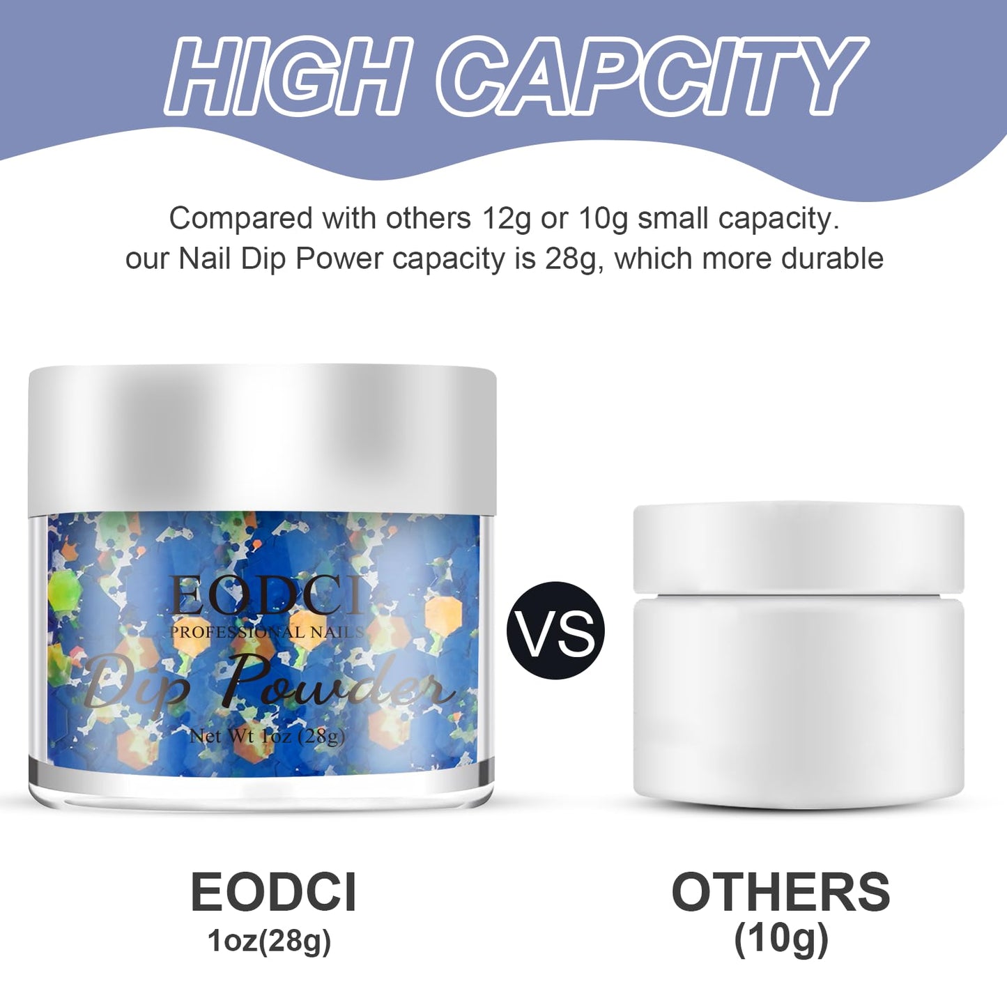 EODCI Dopamine Nail Dip Powder - Blue Glitter Hexagon Sequins Paillette Dip Powder Nails - Long-lasting, No UV Light Needed