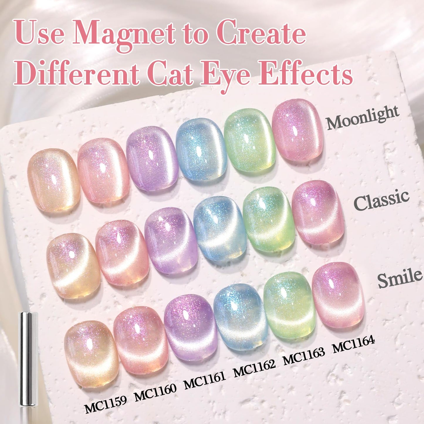Double Rhythm 0.5 Oz Cat Eye Gel Polish with Magnet Same Color Same Bottle Holographic Glitter Shimmer Translucent Color Salon Soak Off Magnetic Nail at Home (Peach Pink-MC1160)