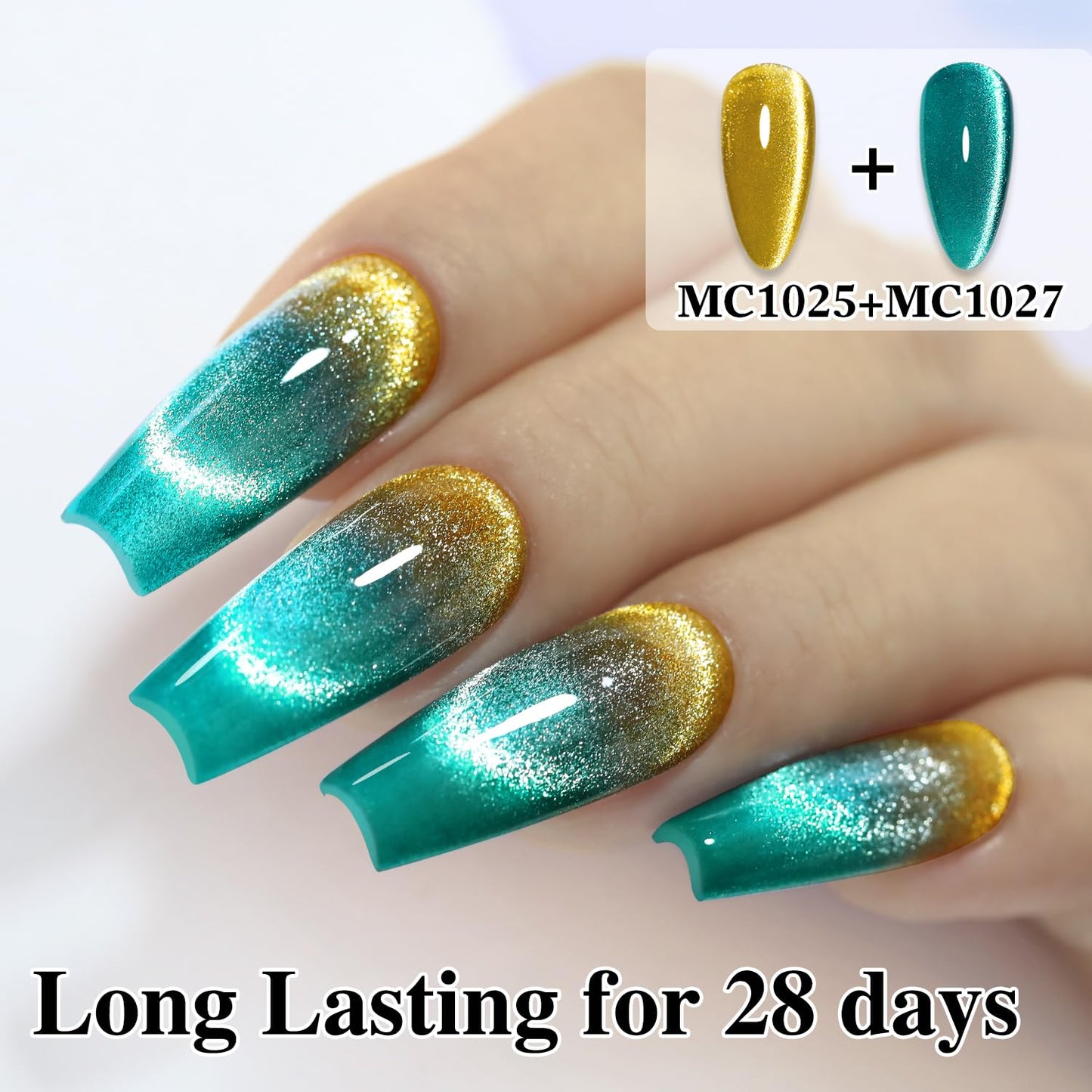 Double Rhythm 0.5 OZ Cat Eye Gel Polish with Magnet 15ML Holographic Glitter Shimmer Translucent Jelly Color Magnetic Nail Polish Salon DIY at Home (MC1027)