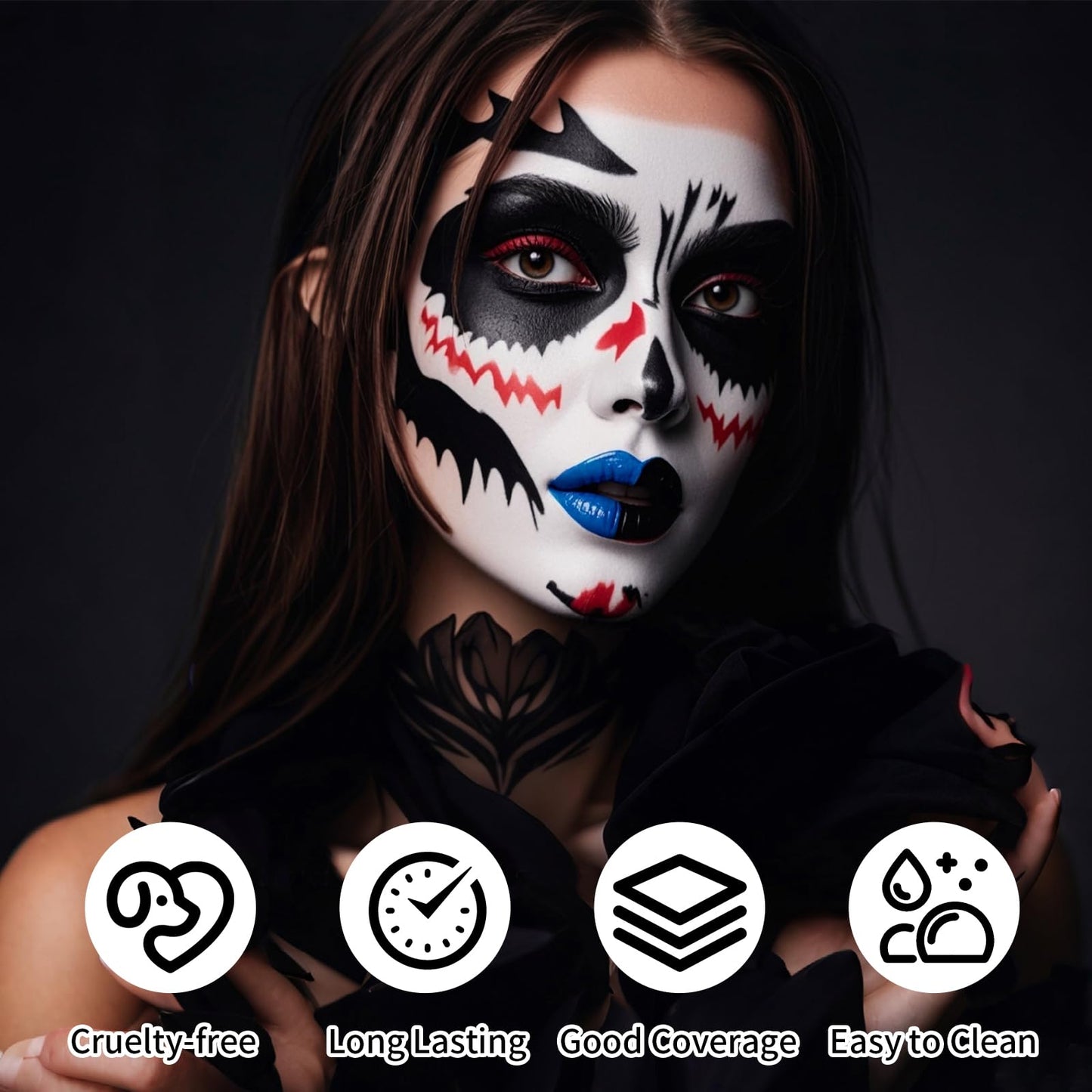 Drawdart Black Cream-Blendable Face Paint Stick, Portable Eye Black Stick for Sports, Full-coverage Cream Face Paint for Halloween SFX Makeup Cosplay Joker Costume Parties