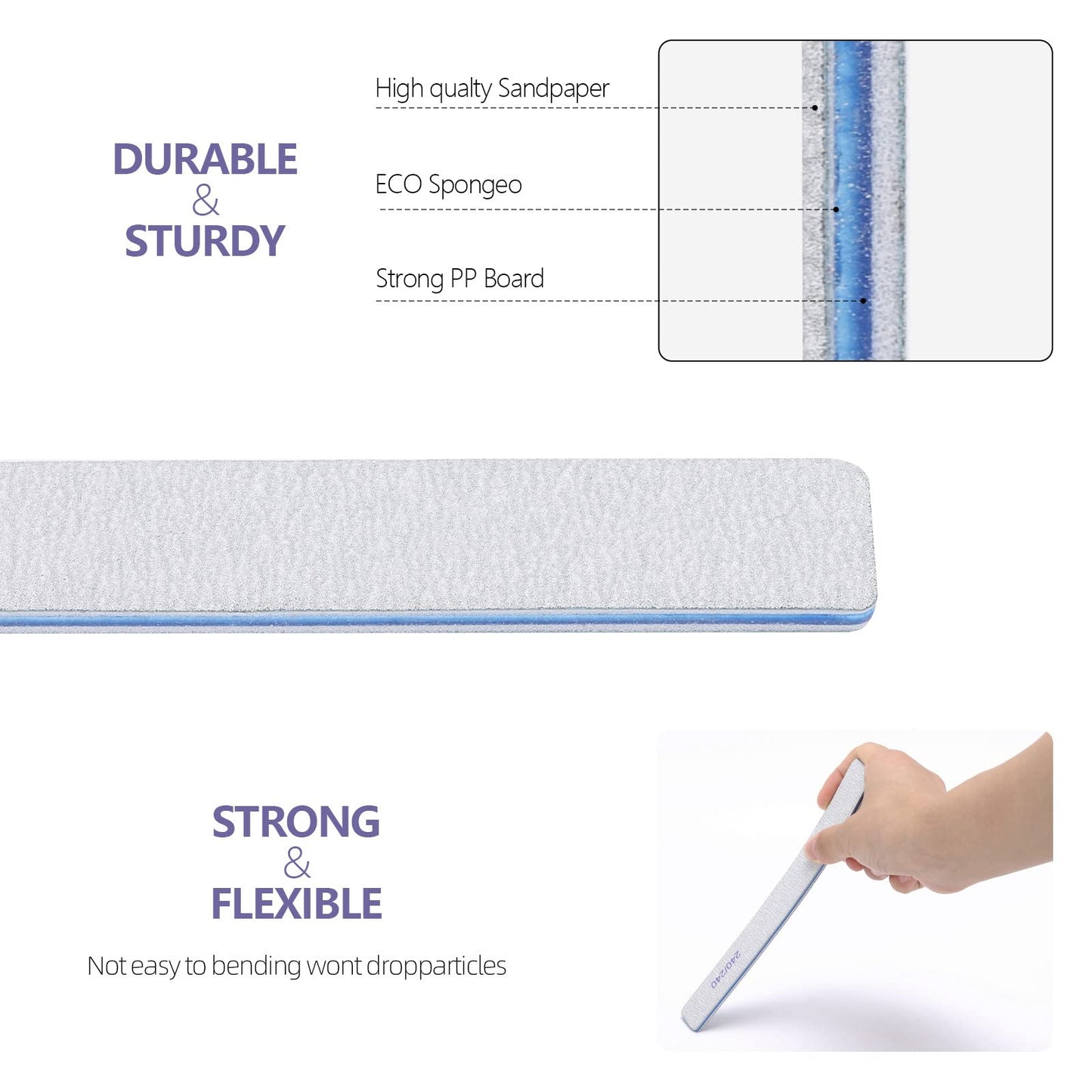 100 Pieces Rectangle Nail Files 150/150 Grit Reusable Buffering Files Double Sided Emery Boards for for Acrylic Nails, Gel Nails, Natural Nails