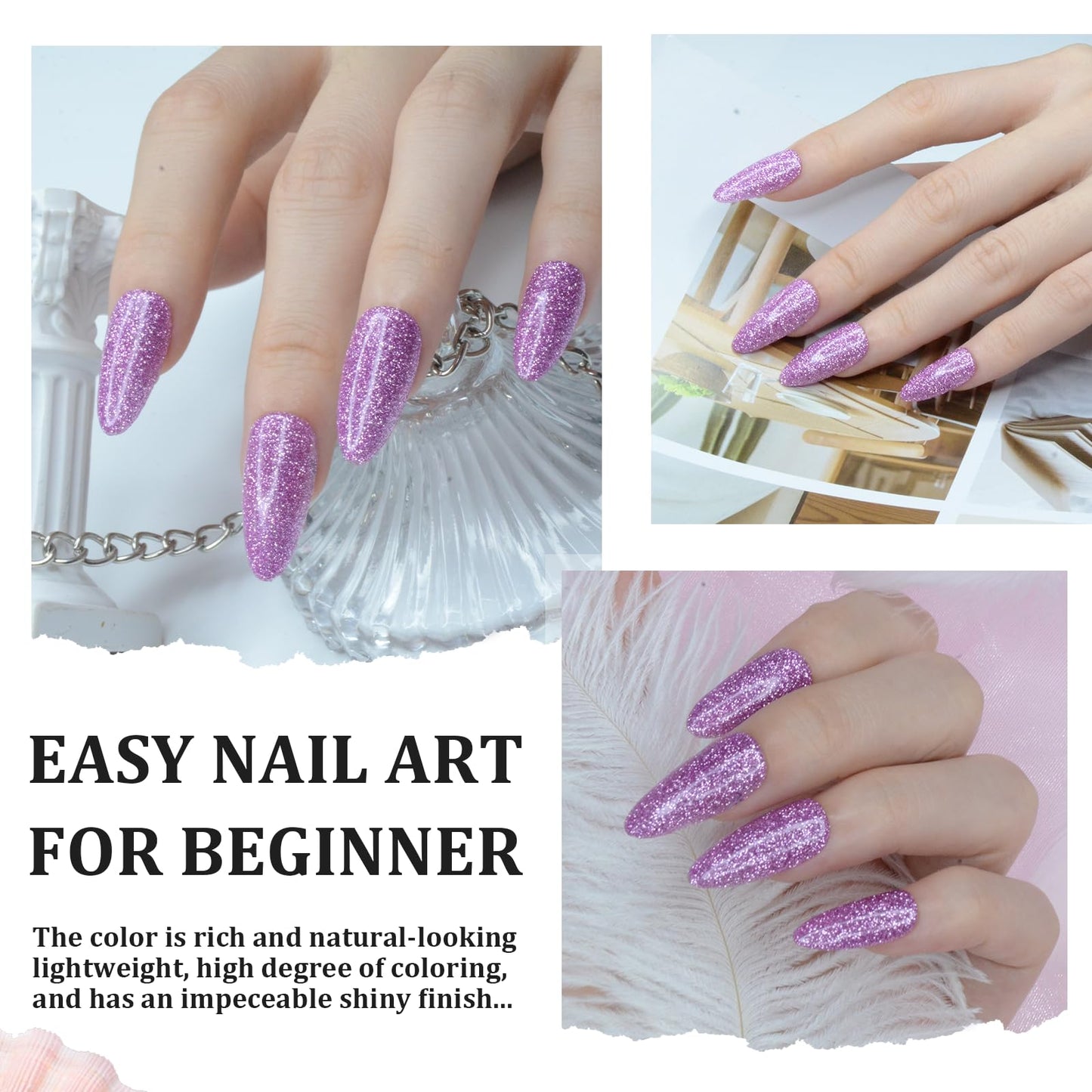 eodci Dip Powder Glitter Purple Color, Nail Dipping Powder French Powder Pro Collection System Nail Art Starter Manicure Salon DIY at Home, No Needed Nail Lamp Curing, 1 Oz/28g