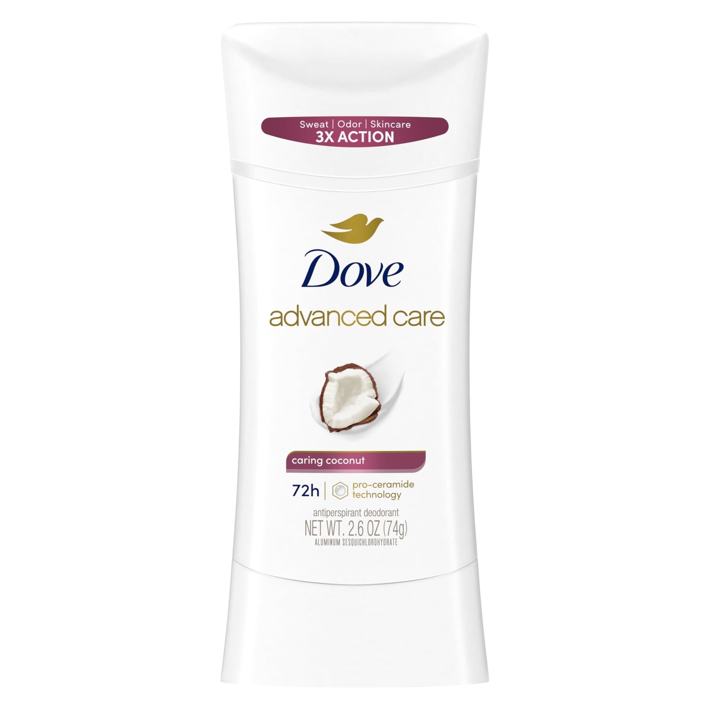 Dove Advanced Care Antiperspirant Deodorant Stick Caring Coconut for Helping Repair Skin Barrier After Shaving, with 72-Hour Sweat & Odor Protection, 2.6 oz