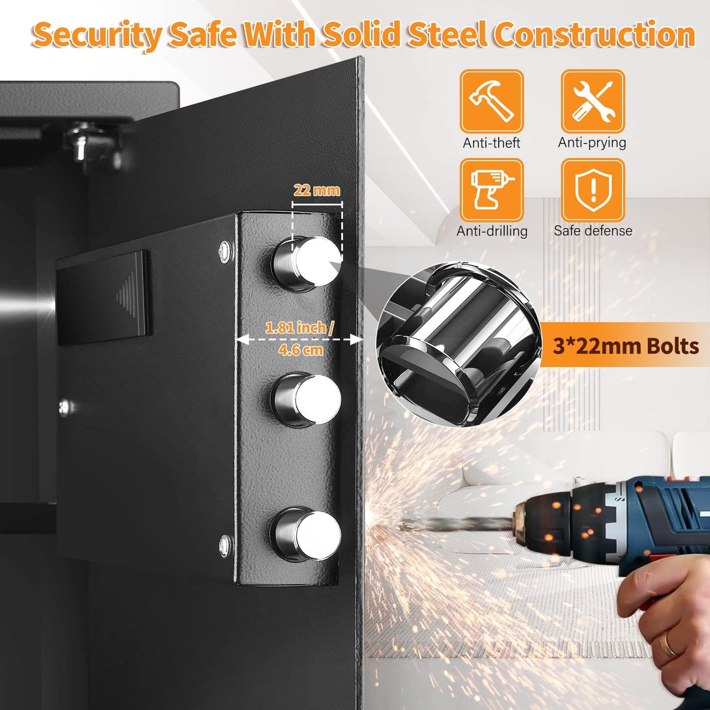 3.0 Cub Large Fireproof Safe Box for Home Use, Anti-Theft Home Safes Fireproof Waterproof, Money Safe for Home with Fireproof Bag and Removable Shelf, Safe Fireproof for Money Firearm A4 Document