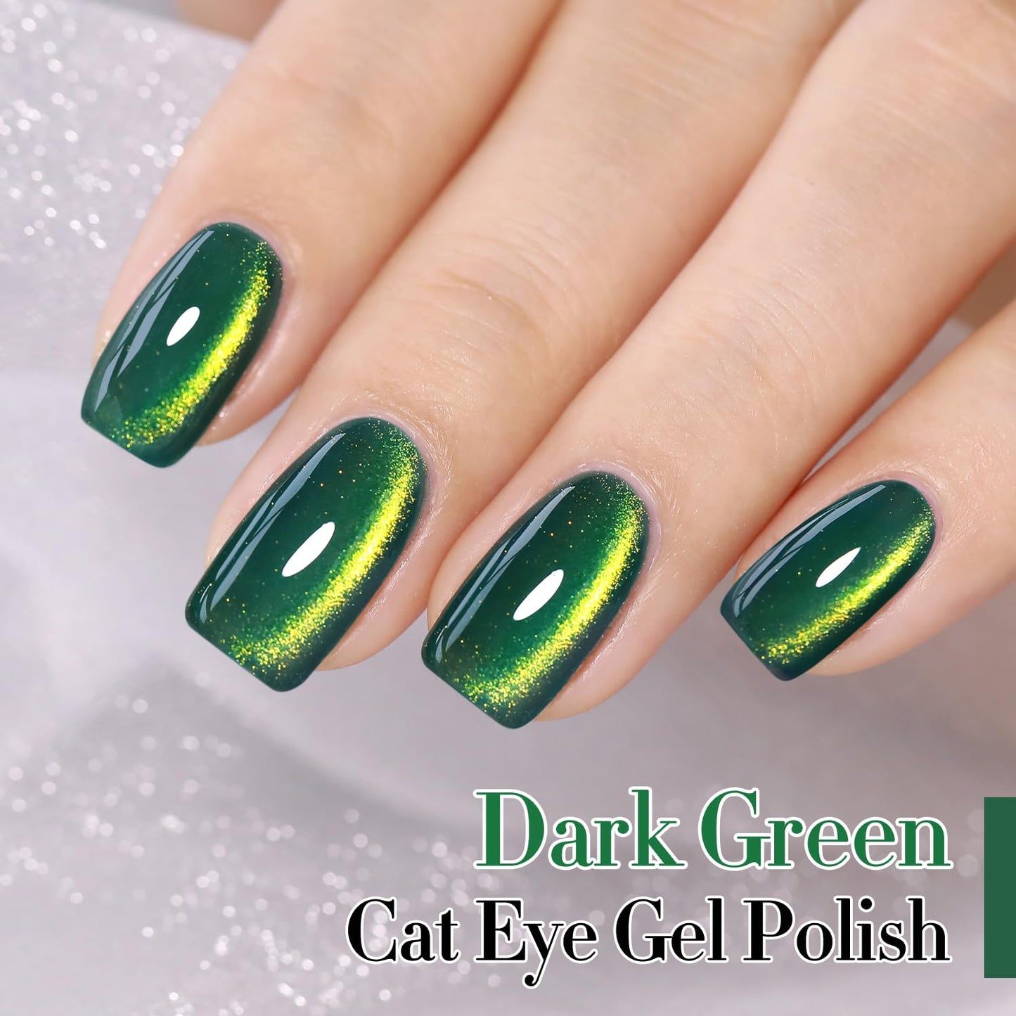 Double Rhythm Jelly Glass Cat Eye Gel Polish with Magnet 15ML Holographic Glitter Shimmer Translucent Sheer Color Magnetic Nail Polish Salon DIY at Home (Dark Green-MC1045)