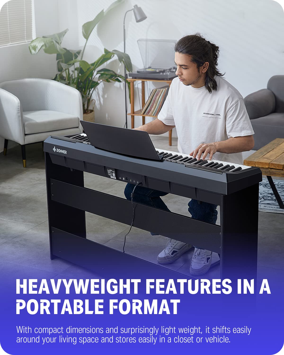 Donner DEP-20 Beginner Digital Piano 88 Key Full Size Weighted Keyboard, Portable Electric Piano with Furniture Stand, 3-Pedal Unit