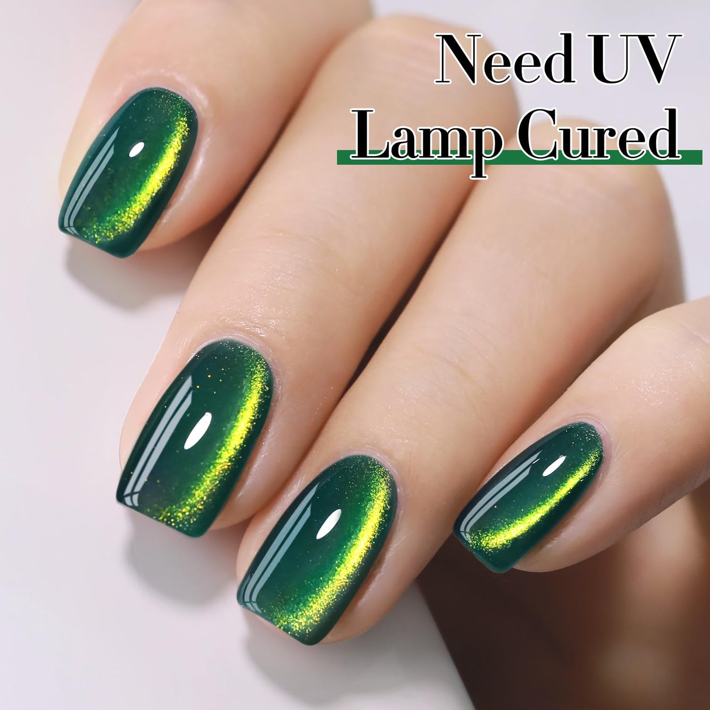 Double Rhythm Jelly Glass Cat Eye Gel Polish with Magnet 15ML Holographic Glitter Shimmer Translucent Sheer Color Magnetic Nail Polish Salon DIY at Home (Dark Green-MC1045)