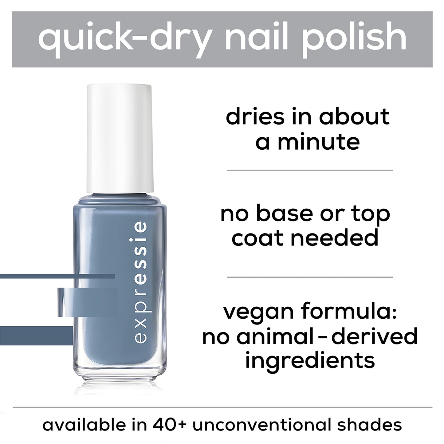 essie Expressie Nail Polish, Quick-Dry Muted Gray Nail Polish, Vegan, Cut To The Chase, 0.33 fl oz