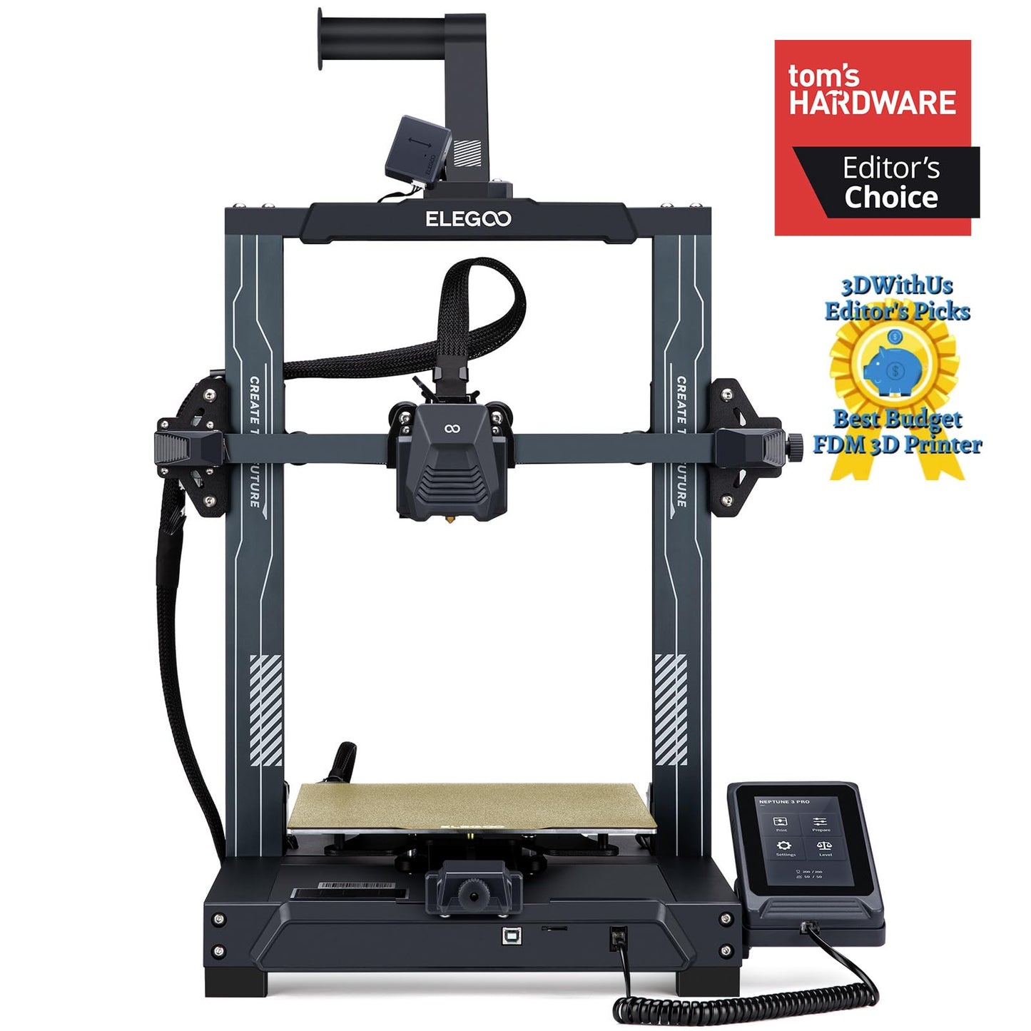 ELEGOO Neptune 3 Pro 3D Printer with Auto Bed Leveling, Dual-Gear Direct Extruder, Dual Lead Screw Drive, Removable Capacitive Screen,8.85x8.85x11in Large Printing Size