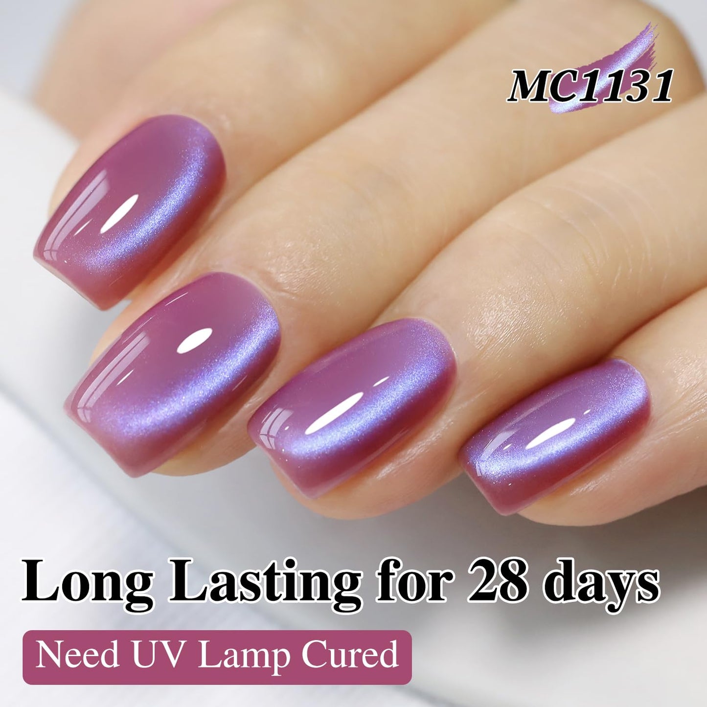 Double Rhythm 15ML Ice Glass Cat Eye Gel Polish with Magnet Holographic Glitter Shimmer Translucent Sheer Color Salon Soak Off Magnetic Nail at Home (Rose Violet-MC1131)