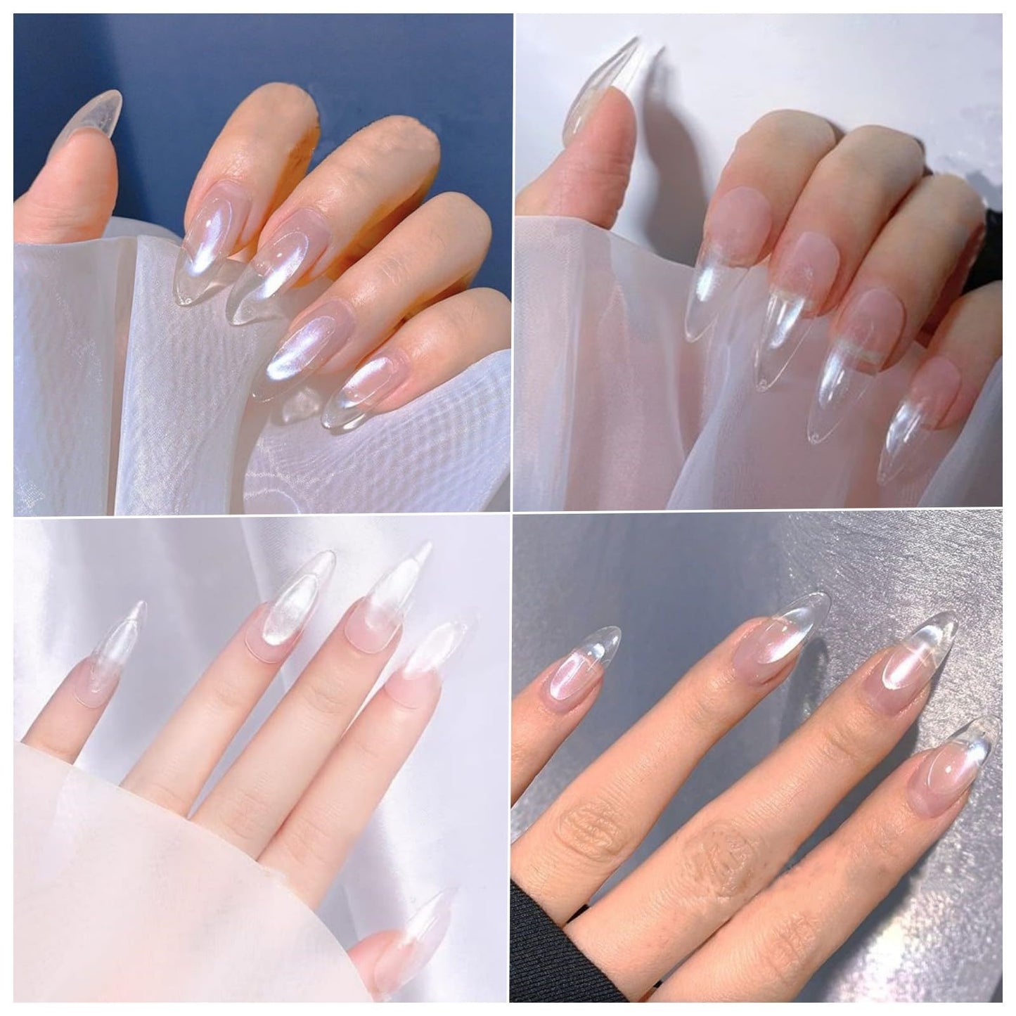 2Pcs Pearl Chrome Nail Powder - Ice Transparent Aurora, White Chameleon Iridescent Pigment for Nails - High Gloss Pearlescent Glitter (2pc White)