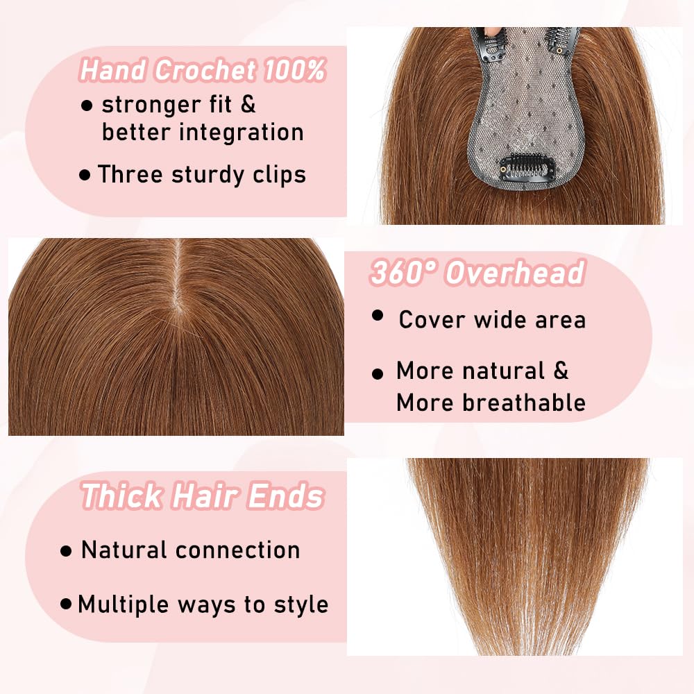 EROADE Toppers for Women Real Human Hair, 3D Human Hair Toppers for Women with Thinning Hair 165% Density Middle Part Clip in Bangs Toppers Hair Pieces (Light Brown, Side Bangs)