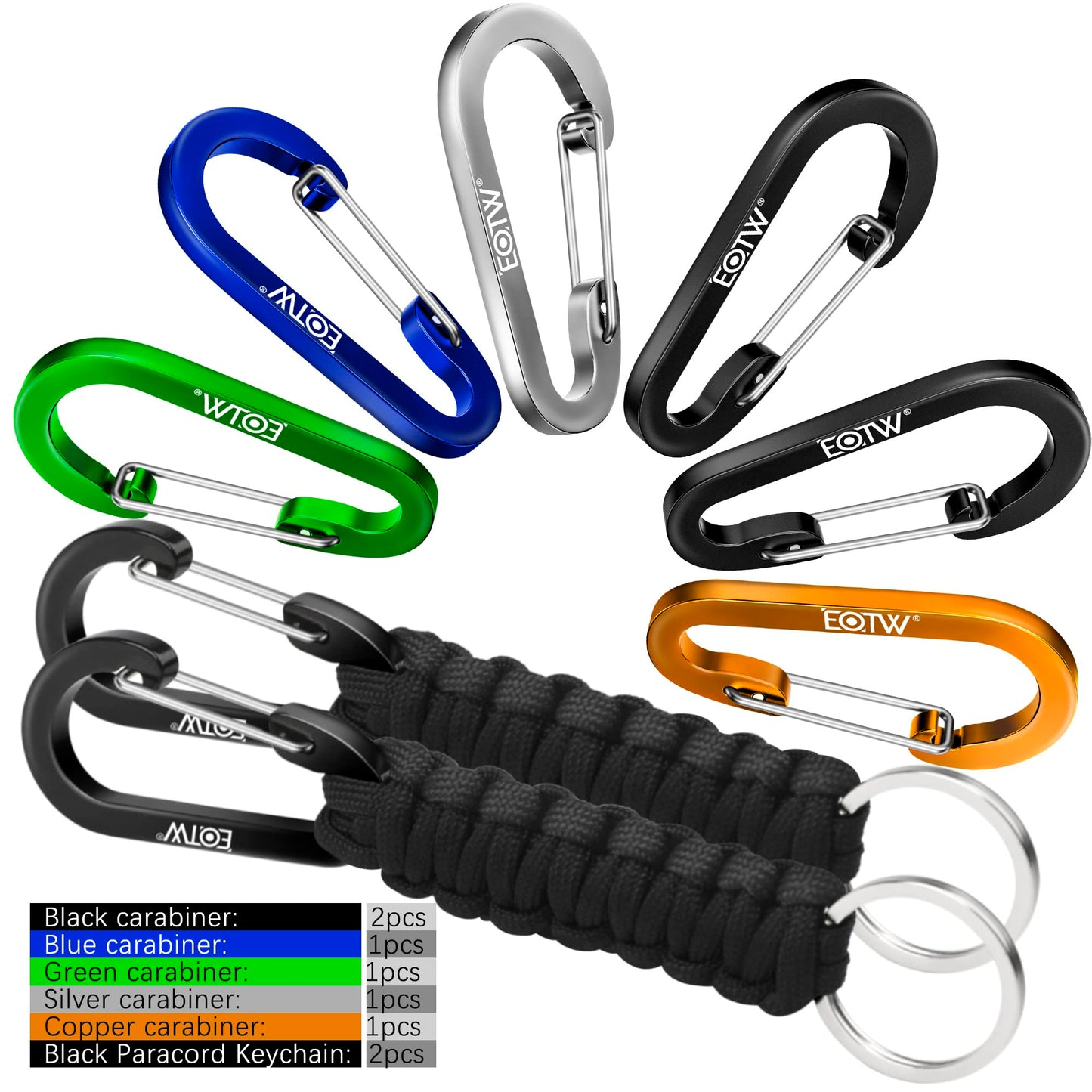EOTW Carabiner Keychain, Small Carabiner Clip with Paracord Keychain Mini Aluminum D Ring Key Organizer