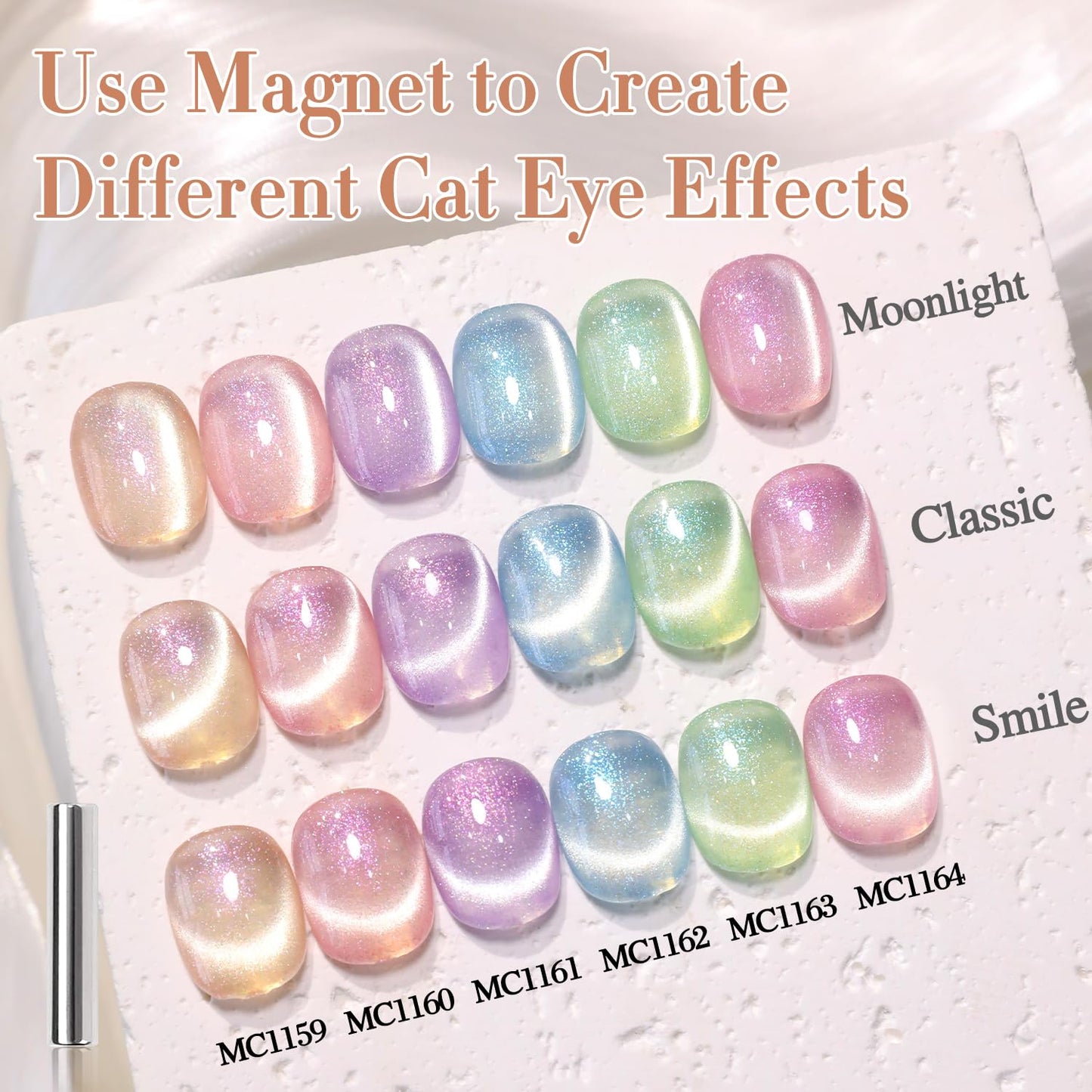 Double Rhythm 0.5 Oz Cat Eye Gel Polish with Magnet Same Color Same Bottle Holographic Glitter Shimmer Translucent Color Salon Soak Off Magnetic Nail at Home (Nude Apricot-MC1159)