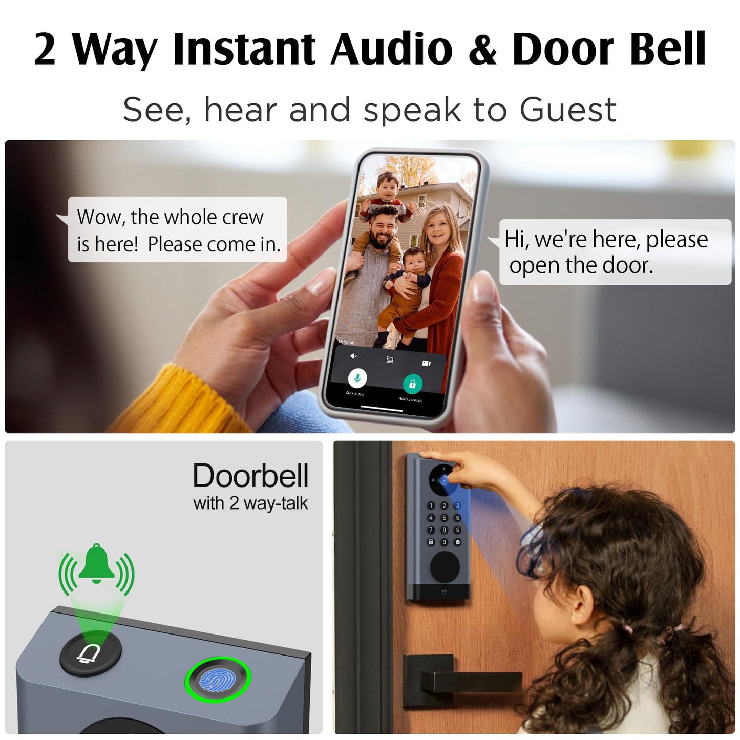 eLinkSmart Smart Door Lock with Camera Deadbolt with Video Doorbell PIR Motion Detection Front Door Lock with Fingerprint Keypad Code Long-Lasting Battery Built-in Wi-Fi No hub Required No Drilling