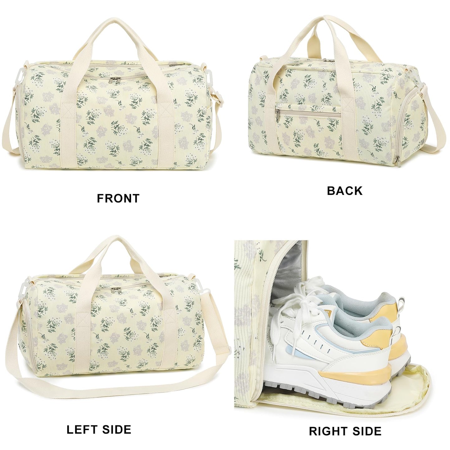 Duffle Bag for Gym Sports Women Girls Workout Travel Bag Weekender with Shoe Compartment and Wet Pocket (Beige Floral 102)