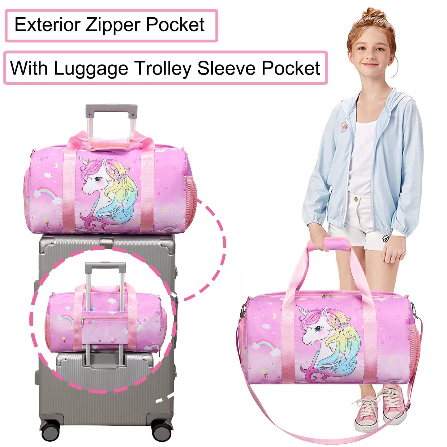 Duffle Bag for Girls Water Resistant Dance Bag Travel Overnight Bag for Gymnastic Bag for Sports Gym Dance Bag with Shoe Compartment