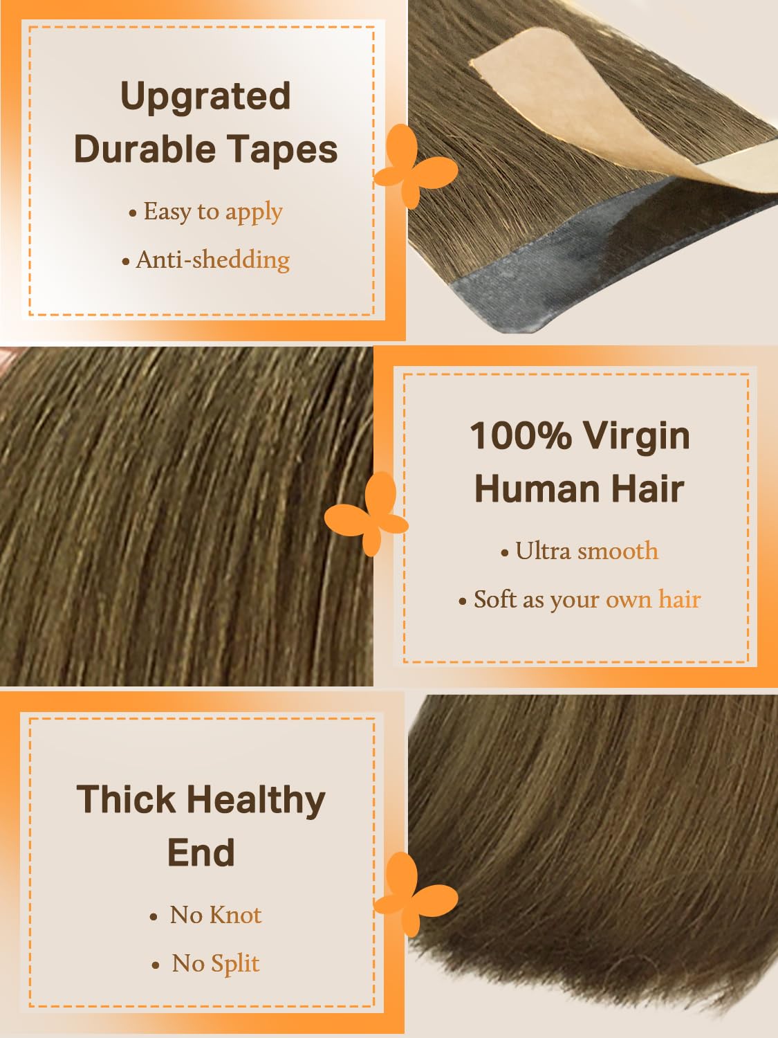 DOORES Hair Extensions Real Human Hair, Medium Brown 10 Inch 30g 20pcs, Tape in Hair Extensions Human Hair Natural Remy Hair Seamless Hair Extensions
