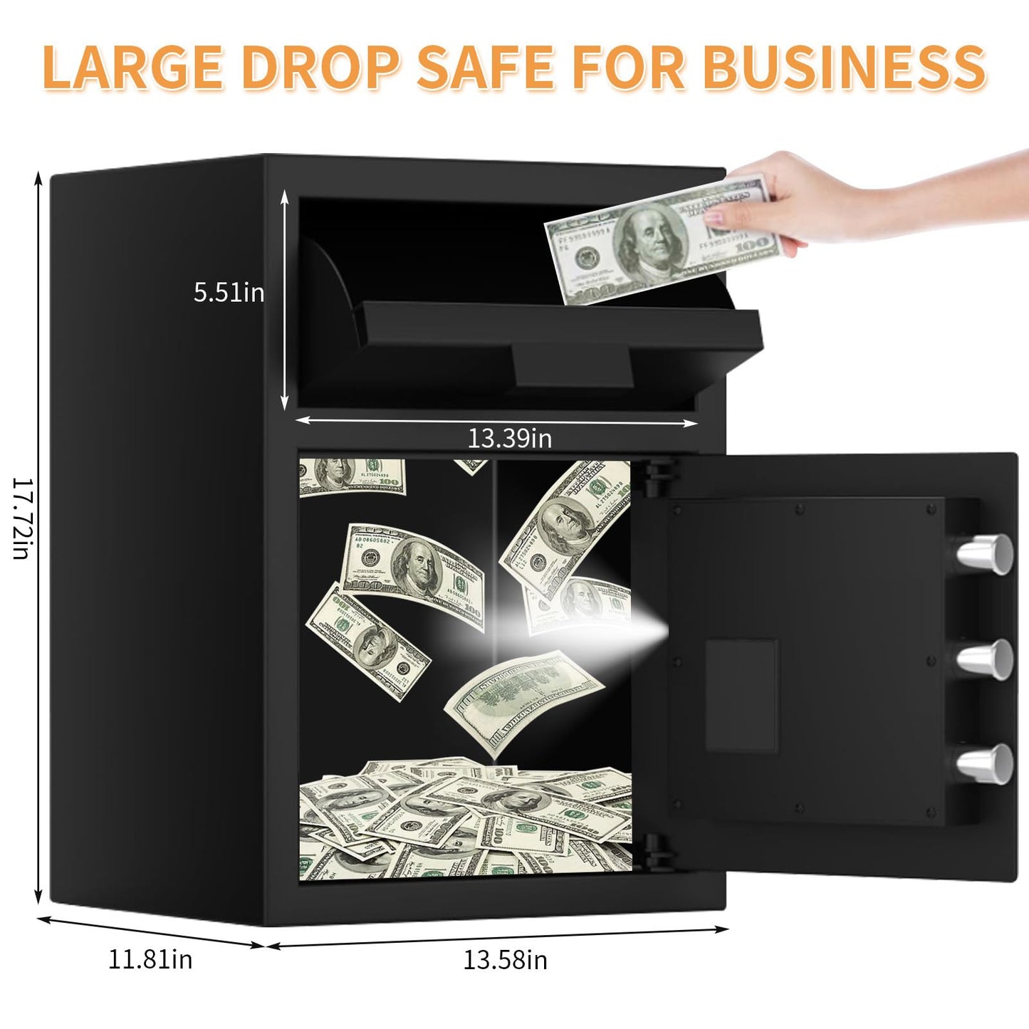 2.8 cu ft Large Fireproof Drop Safe Box for Business, Anti-Theft Cash Drop Safe with Slot & Combination Lock, Heavy Duty Depository Slot Safes for Home Business Mail Church