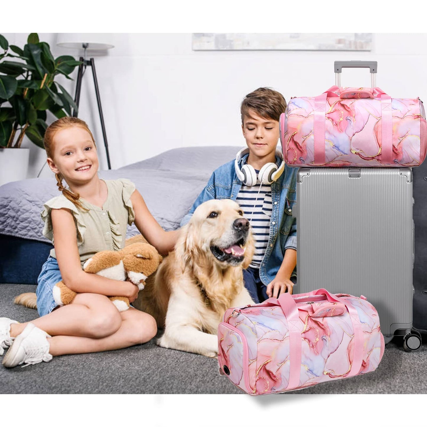 Duffle Bag for Girls Dance Bag Ballet Bag for Girls Travel Overnight Bag Girls Sports Gym Bag with Separate Dry Wet Pocket and Shoes Compartment