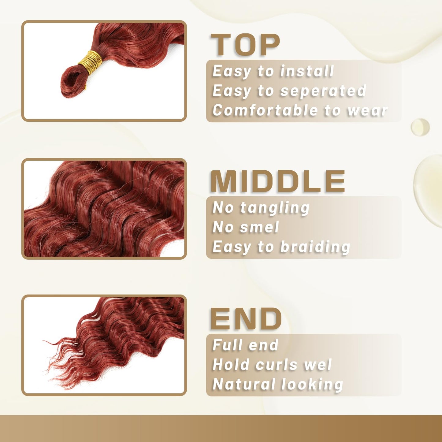 Eerya Long Curly Braiding Hair 18 Inch 2 Packs Reddish Brown Ocean Wave Crochet Hair for Black Women Deep Wave Braiding Hair for Boho Braids (18 inch, Reddish Brown)