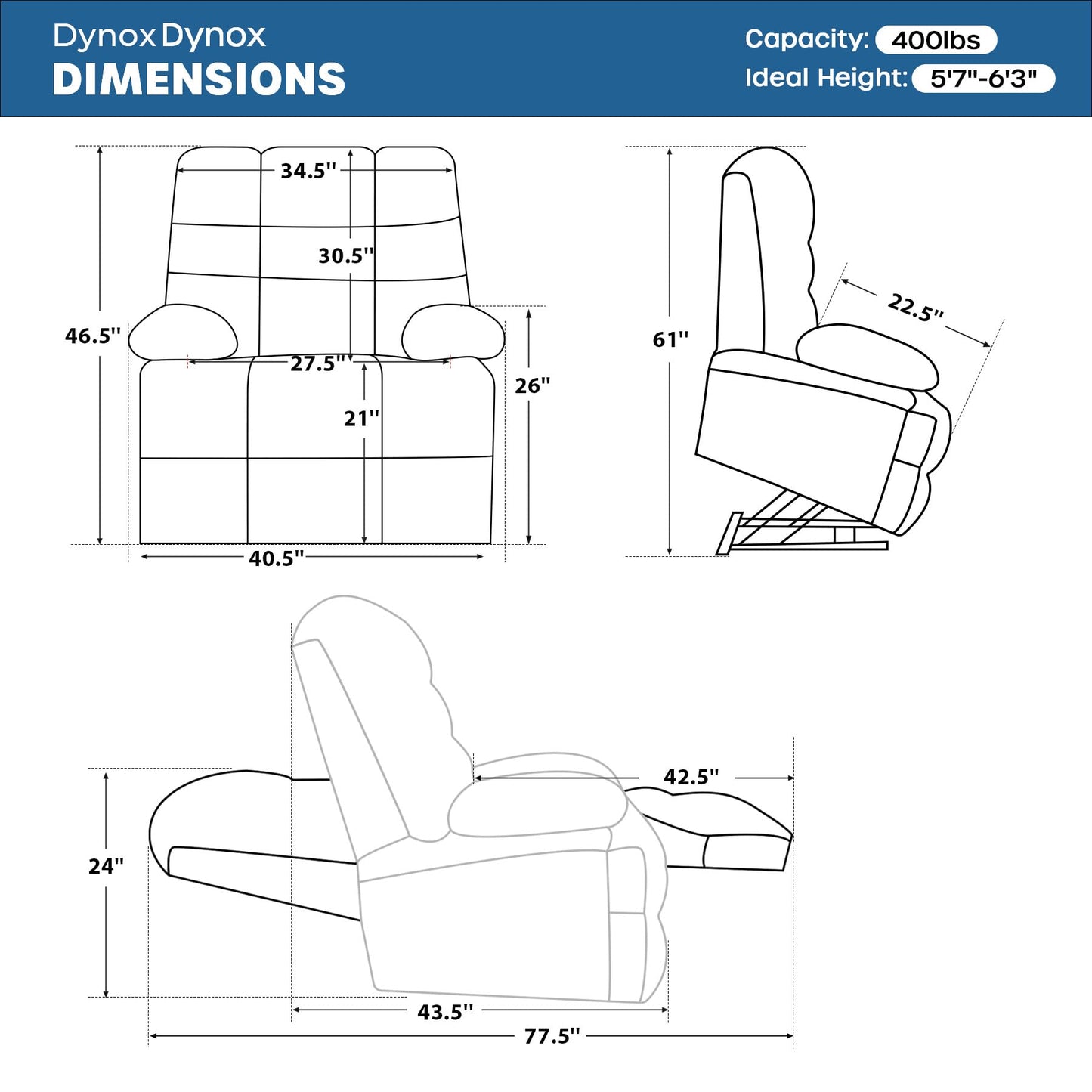 DYNOX 400lbs Lift Chairs for Big & Tall Seniors Power Lay Flat Recliner Extra Large Wide Oversized Lift Sofa with Heat Massage Electric Lift Recliner Chair Bed(9205,Faux Leather, Dark Brown)