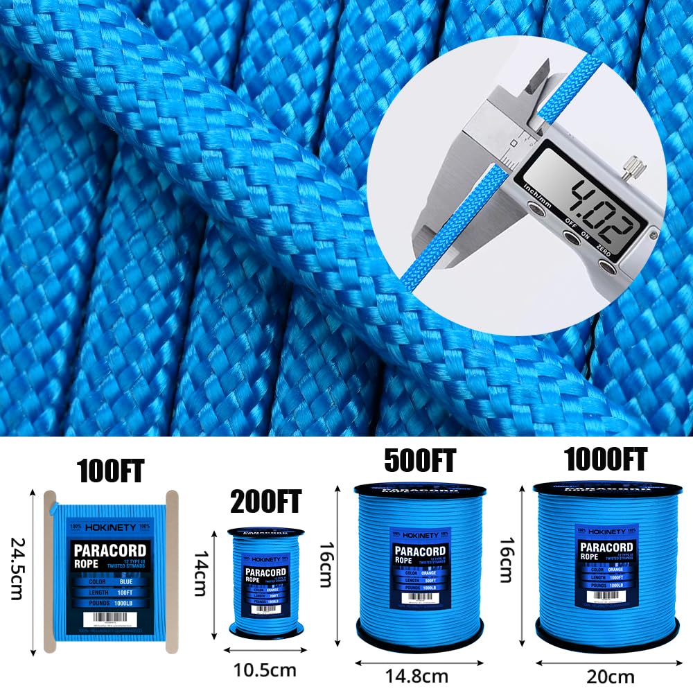1000Ib Paracord Rope - 100ft / 200ft / 500ft / 1000ft 4mm,12 Strand Parachute Spool Cord,para Cord Lanyard for Camping,Hammock,Clothsline,Hiking,Fishing,Survival braceletand Survival