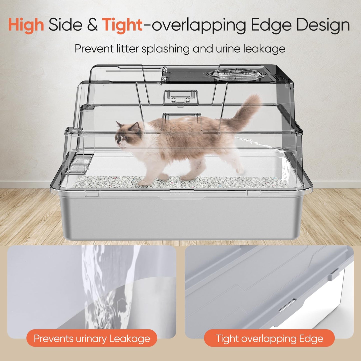 ELEGX XXXL Extra Large 28" L×20" W Odor-Control Stainless Steel Cat Litter Box, 4-in-1 Cat Metal Litter Box Set,Enclosed Removable Metal Litter Box with High Sided Enclosure,Mat & Scoop
