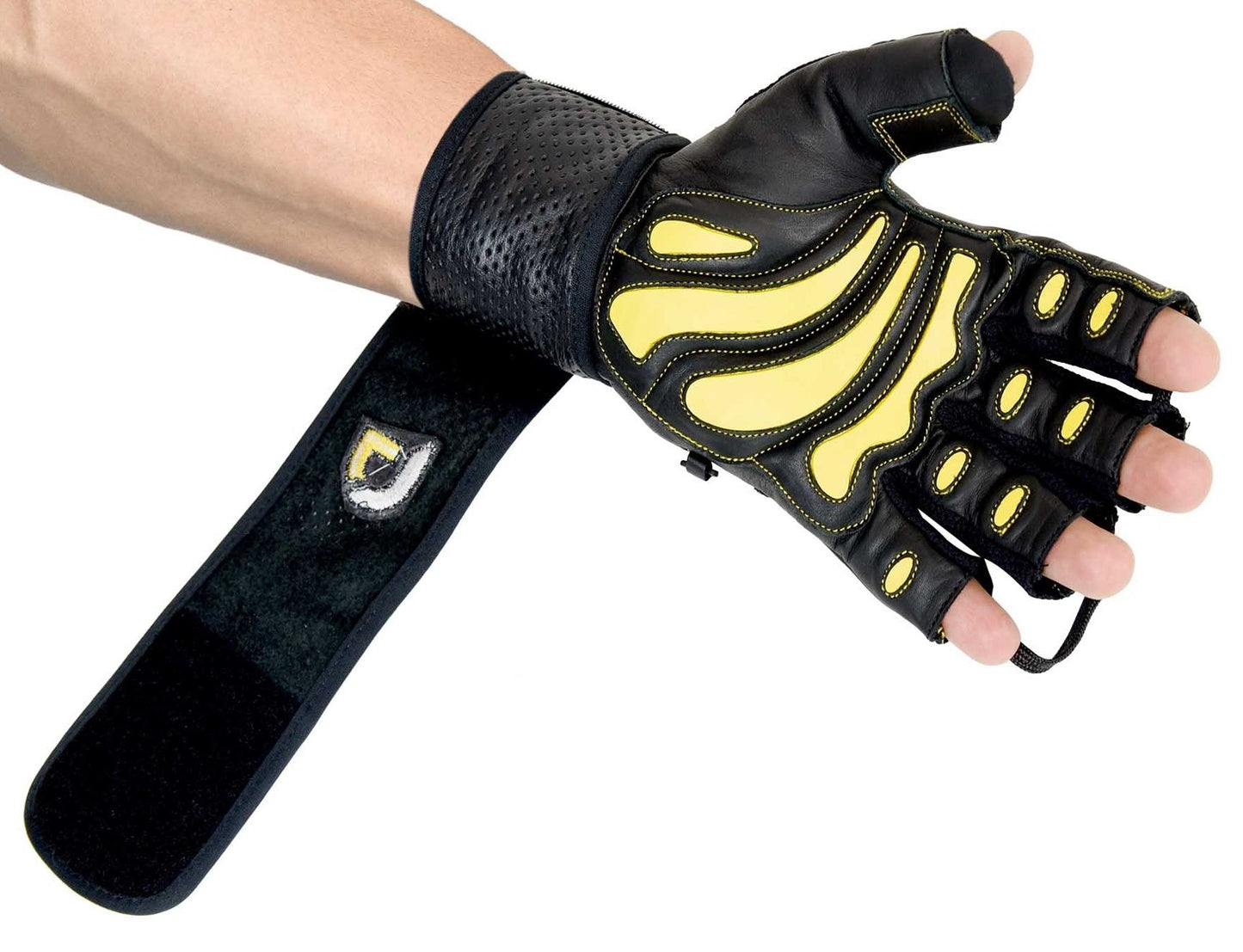 Elite Leather Gym Gloves with Built in 2" Wide Wrist Wraps Best Leather Glove Design for Weight Power Lifting Bodybuilding & Strength Training Workout Exercises (Yellow, Medium)