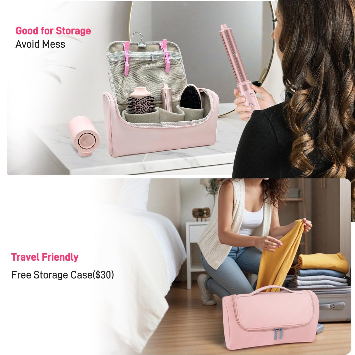 Dual Voltage Hot Air Styler Wrap - 5 in 1 Hair Dryer Brush with Fast Drying Blow Dryer, Styling, Straightening & Volumizing with Negative Ion Anti-frizz for 110V-120V/220V-240V Europe and Travel Case