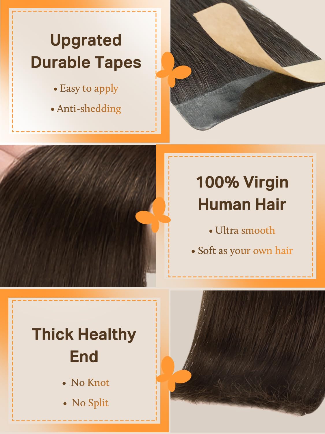 DOORES Hair Extensions Real Human Hair, Chocolate Brown 25g 10pcs 14 Inch, Tape in Hair Extensions Human Hair Remy Hair Silky Straight Skin Weft Real Natural Hair