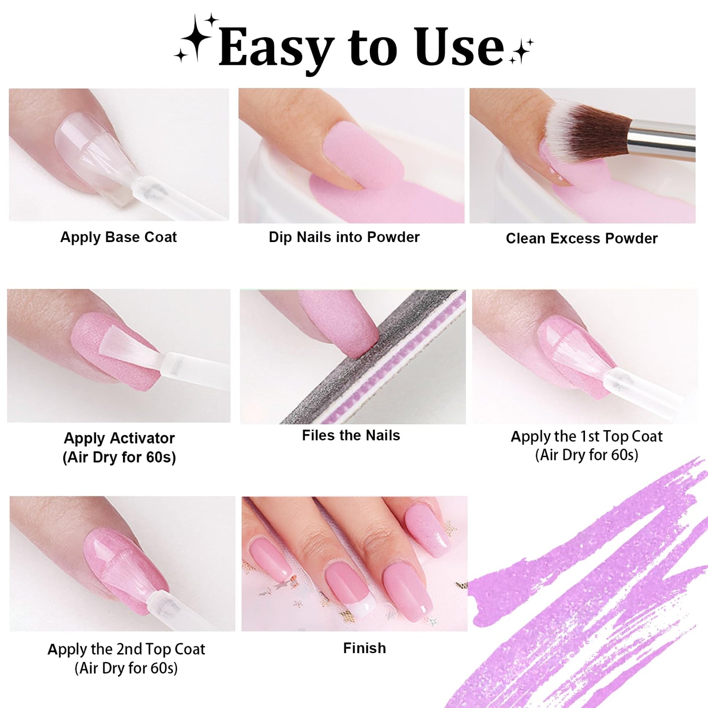 EODCI Glitter Dipping Powder Nails, Shimmer Purple Color Dipping powder No UV/LED Lamp Required Long Lasting Dip Nail Colors lasted 21 days Nail Color for Professionals & At-Home DIY 1oz