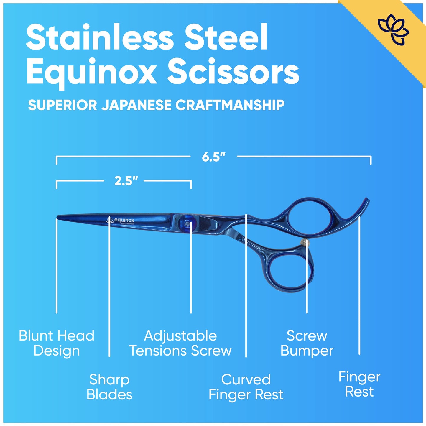 Equinox Razor Edge Series Professional Hair Scissors - 6.5” Premium Japanese Stainless Steel Hair Cutting Scissors, Hair Shears for Hair Cutting, Barber Accessories & Hair Salon Supplies - Blue