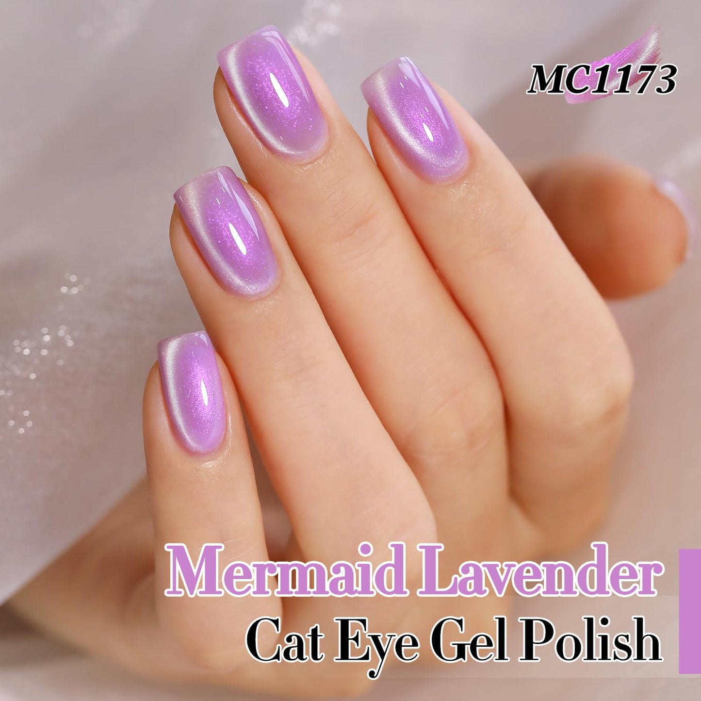 Double Rhythm 15ML Glass Cat Eye Gel Polish with Magnet Same Color Same Bottle Holographic Glitter Shimmer Salon Soak Off Magnetic Nail at Home (Mermaid Purple-MC1173)