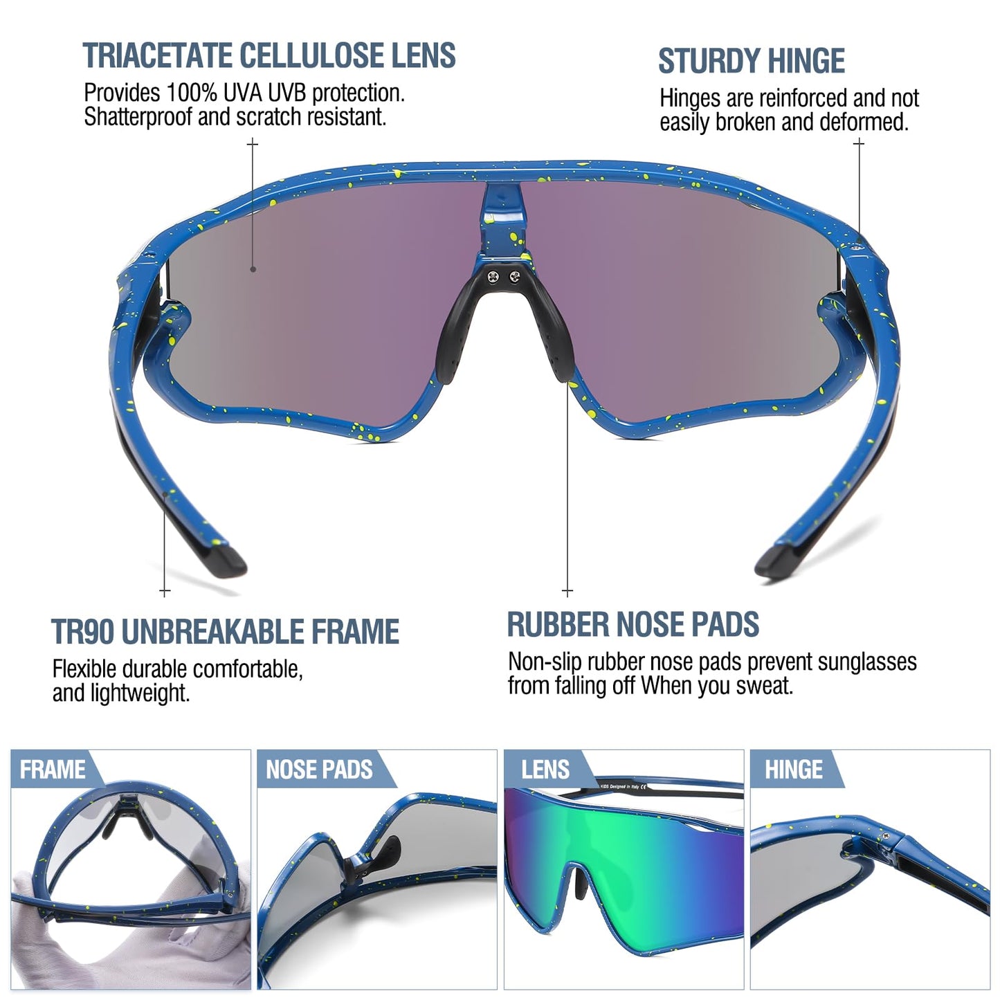 DUCO Kids Sunglasses Youth Baseball Sun Glasses Lightweight TR90 Frame UV400 Sports Cycling Shades for Boys Girls DK268