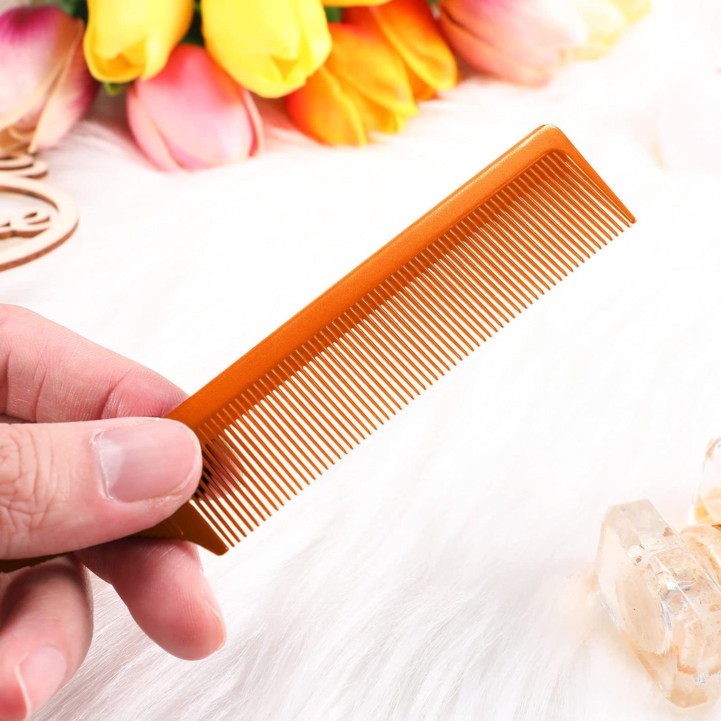 3 Packs Rat Tail Comb Steel Pin Rat Tail Carbon Fiber Heat Resistant Teasing Combs with Stainless Steel Pintail (Orange)