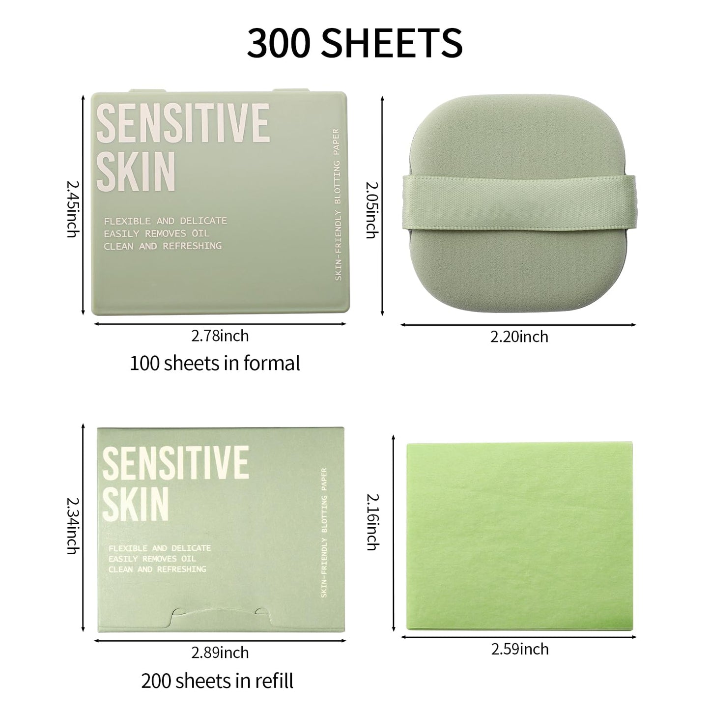 Erinde Oil Blotting Sheets for Face with Mirror and Puff, 300 Sheets Oil Blotting Paper for Oily Skin, Face Oil Absorbing Sheets, Natural Oil Control Film, Absorb Excess Oil, Makeup Friendly
