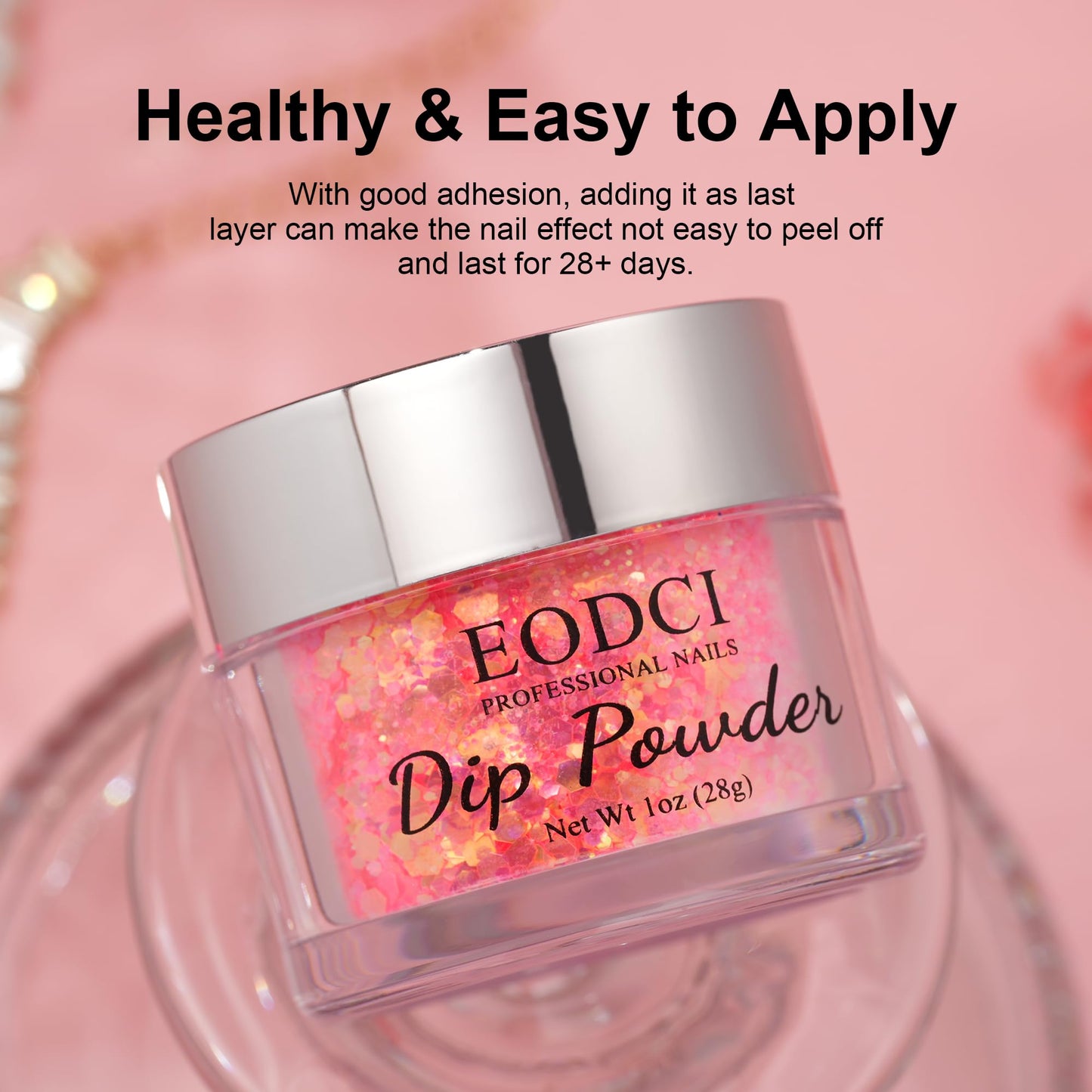 EODCI Glitter Light Blue Dip Powder, Orange Glitter Dip Powder Nail Color Refills, 1oz/28g, Pro Dipping Powder System for Nail Art DIY at Home/Salon