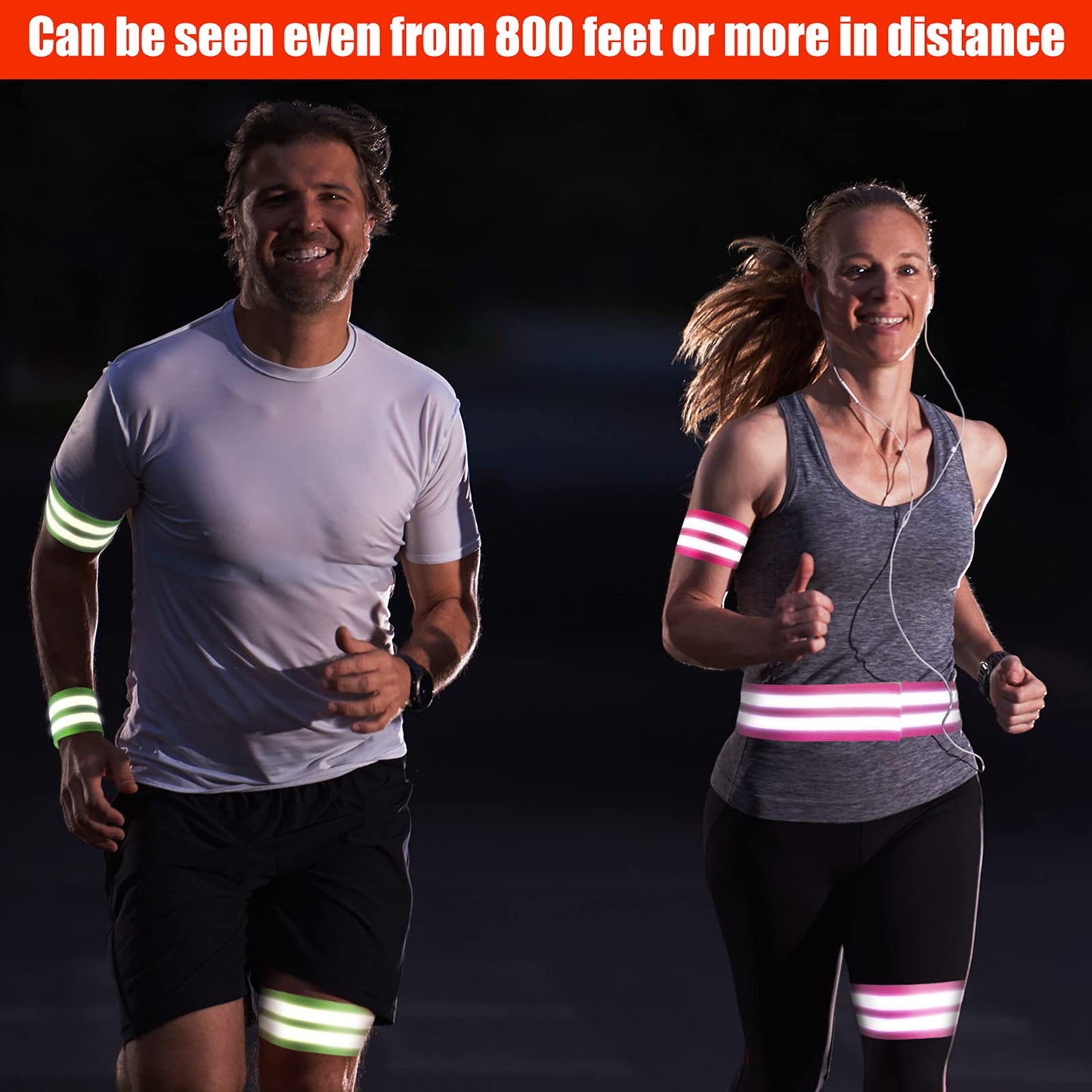 16 Pieces Reflective Bands Reflector Bands for Wrist, Arm, Ankle, Leg, High Visibility Reflective Gear Safety Reflector Tape Straps for Night Walking, Cycling and Running (Green, Pink)