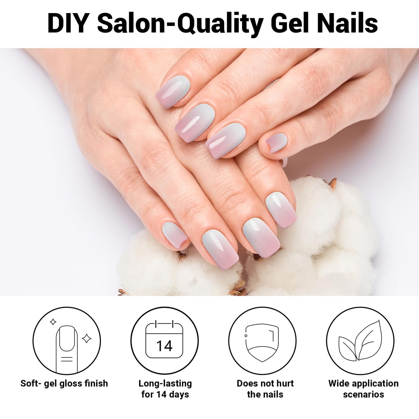 DUKASOU Semi Cured Gel Nail Strips, Pink Gradient | 28pcs Real Polish Art Stickers/Wraps, Includes Prep Pads, File & Wood Stick, for Women Girls Kids DIY Gift