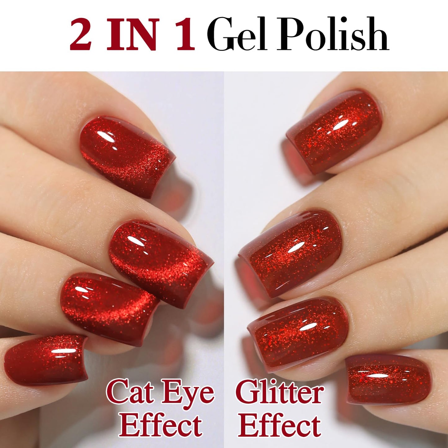 Double Rhythm 15ML Ice Glass Cat Eye Gel Polish with Magnet Holographic Glitter Shimmer Translucent Sheer Color Salon Soak Off Magnetic Nail at Home (Red Glitter-MC1108)